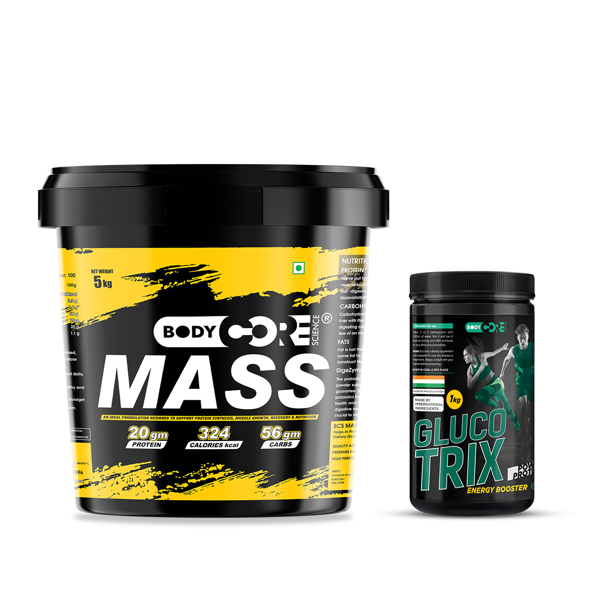 BCS Mass Gainer (5Kg) + BCS Glucotrix Energy Booster (1kg) | Body Core Science