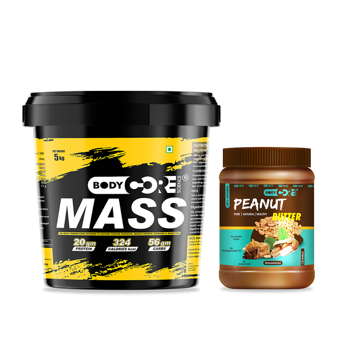 BCS Mass Gainer (5Kg) + BCS Peanut Butter – 100% Pure (1kg) | Body Core Science