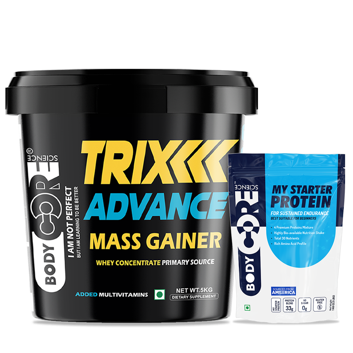 BCS Trix Advance Mass Gainer (5Kg) + BCS My Starter Premium Protein (1 Kg) | Body Core Science